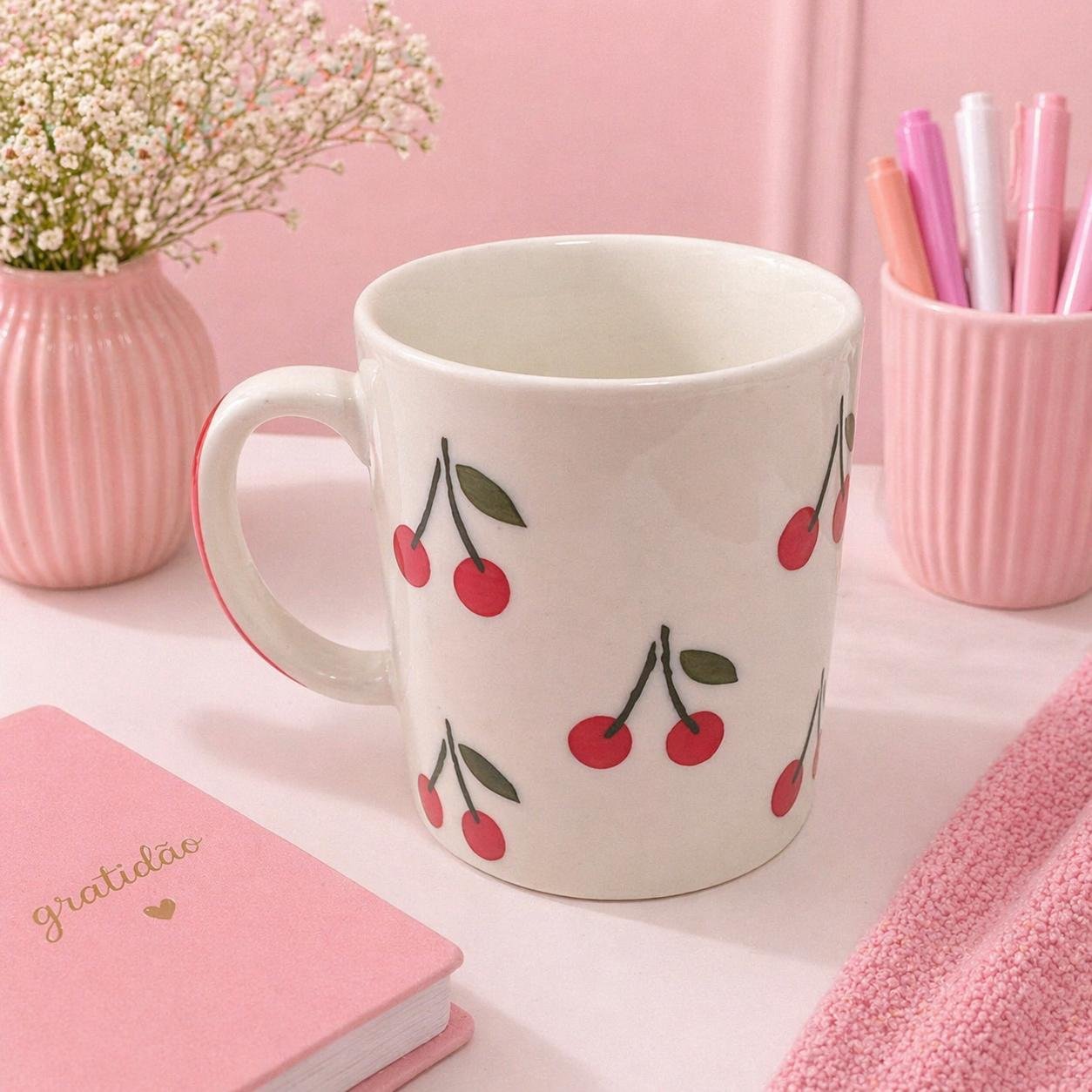 CANECA CERÂMICA 300ML CEREJA