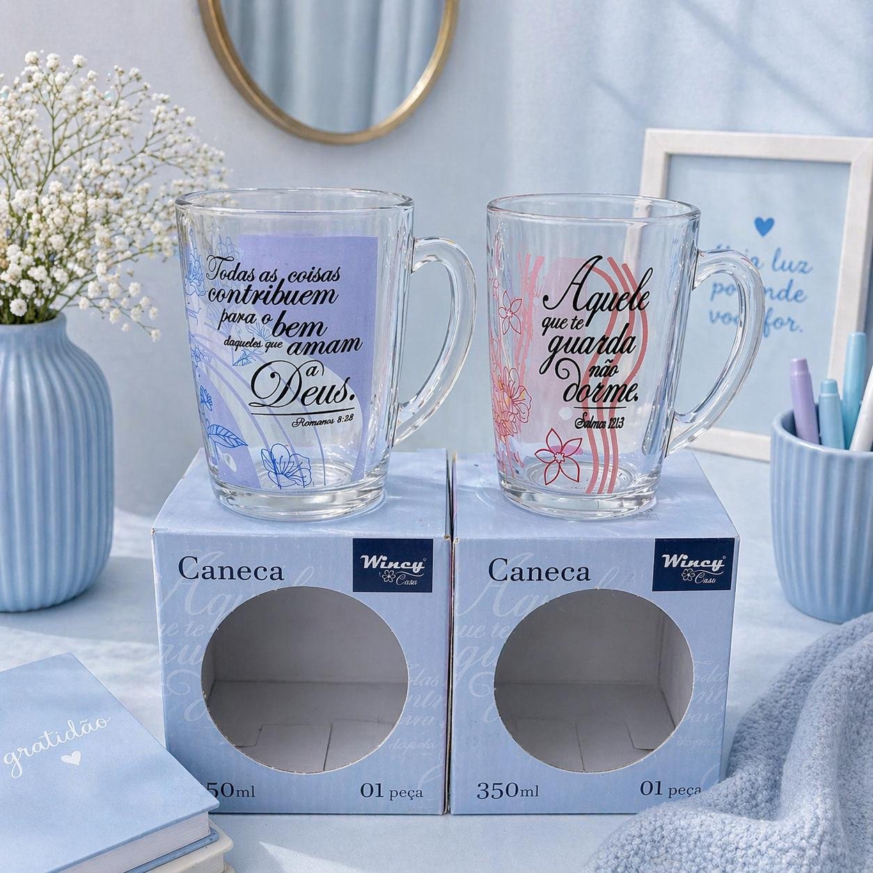 CANECA VIDRO 350ML VERSÍCULOS