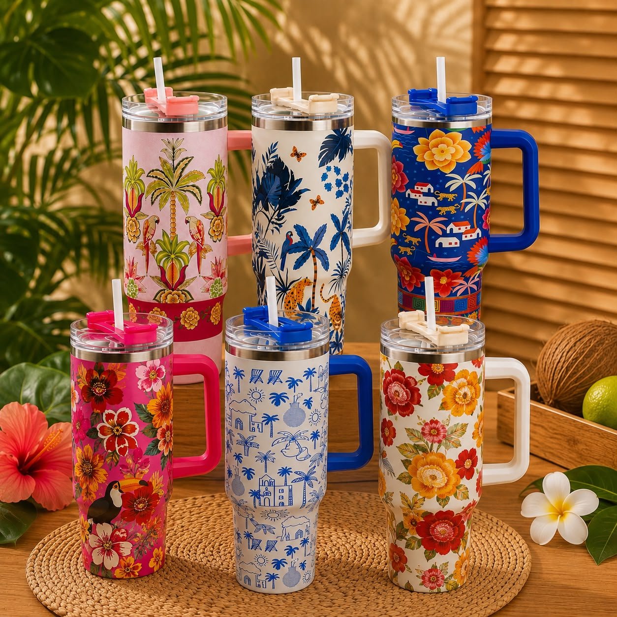 Copo Térmico Tropical 1200ml com Canudo
