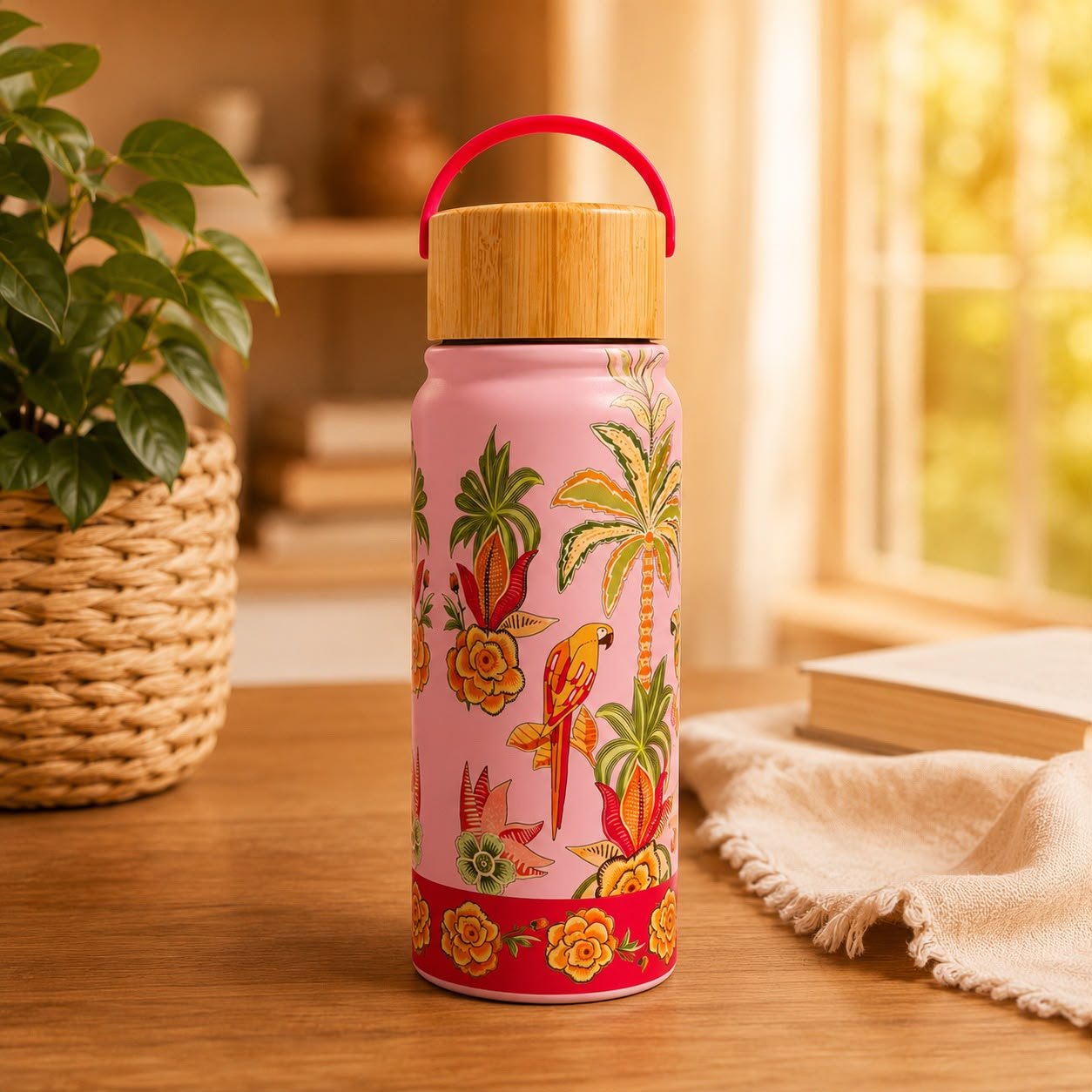 Garrafa Térmica 600ml Tropical com Tampa de Bambu - Imagem 2