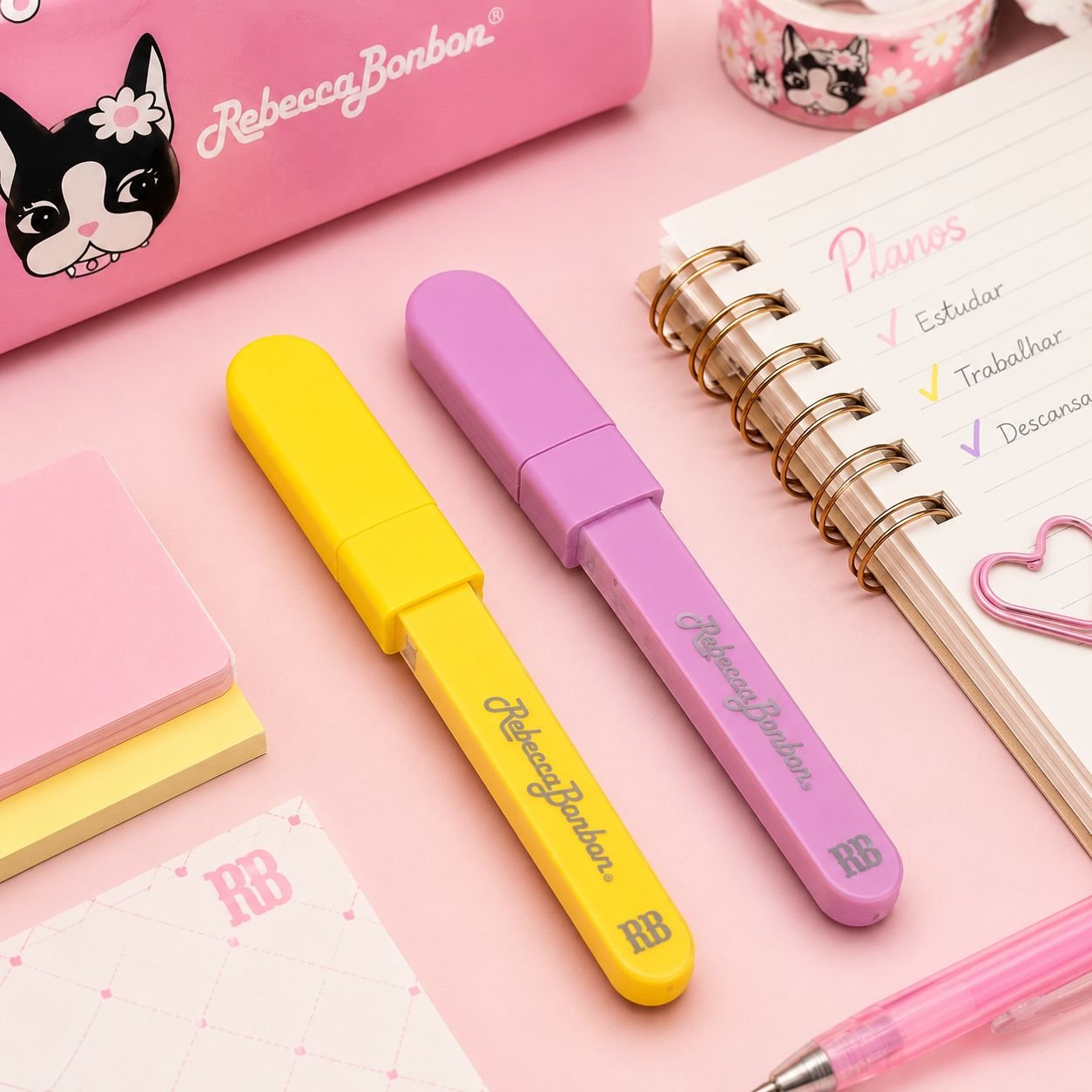 Kit Marca Texto 2 Cores Amarelo/ Rosa Rebecca Bonbon