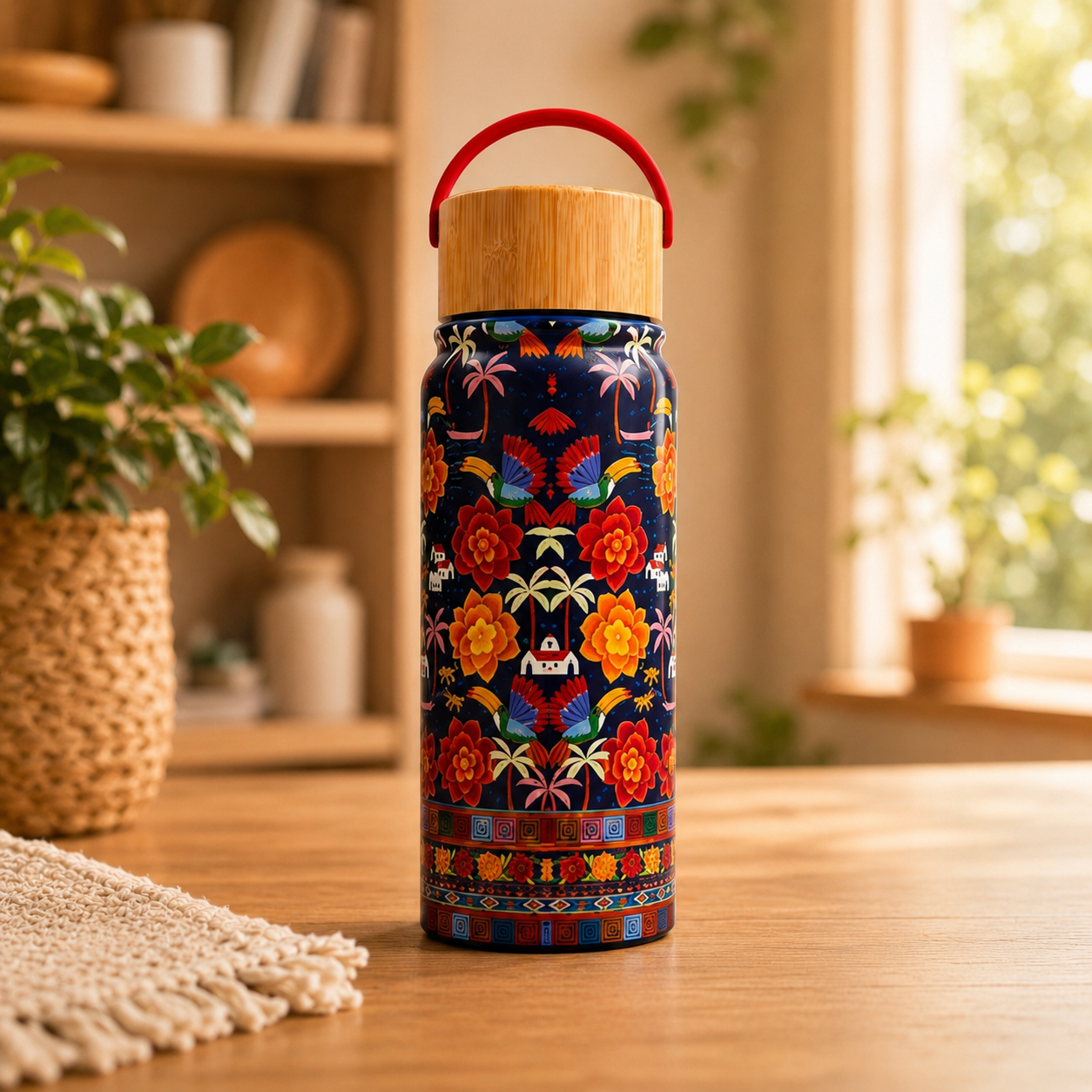 Garrafa Térmica 600ml Tropical com Tampa de Bambu - Imagem 4