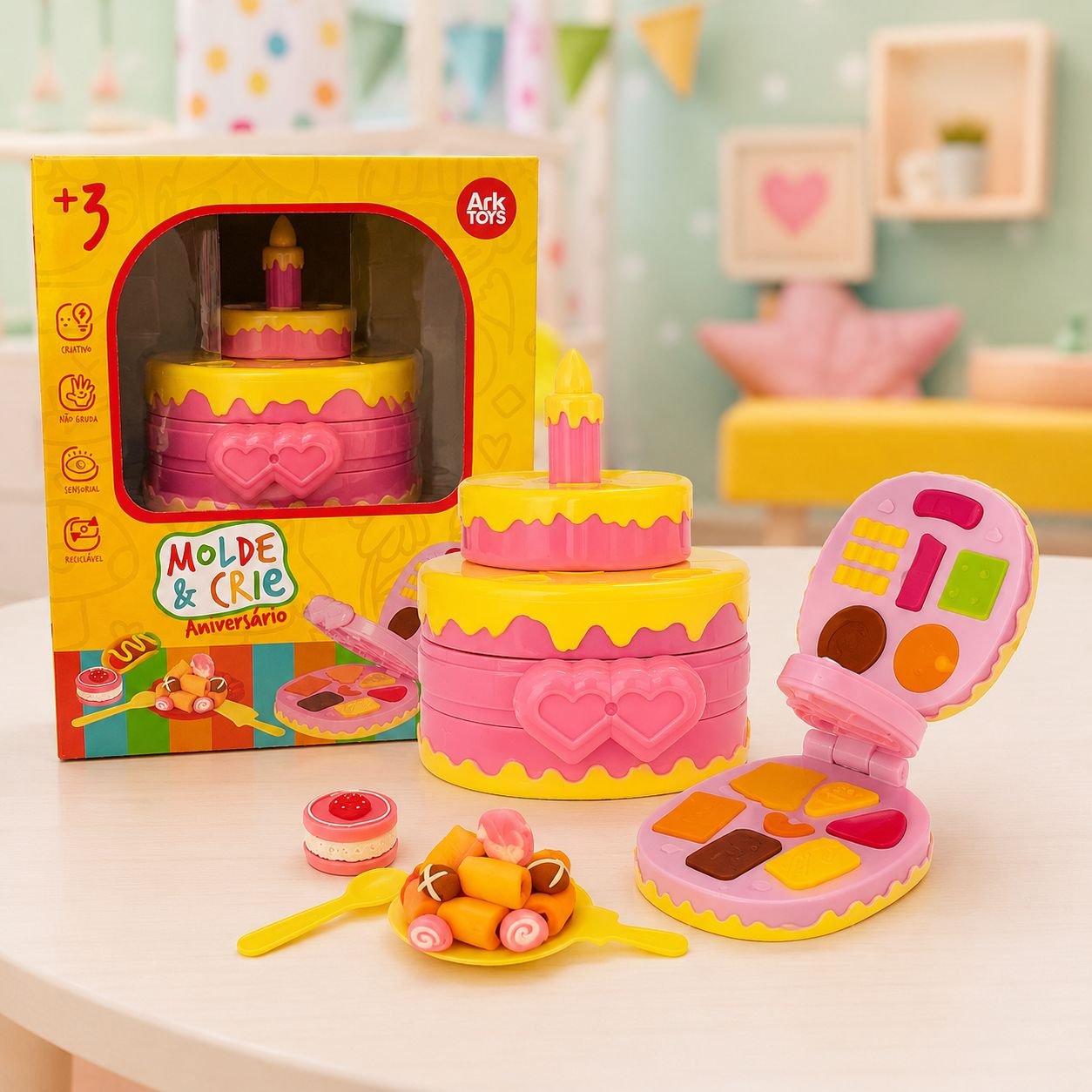 Kit Massa de Modelar Bolo de Aniversário Completo - Ark Toys