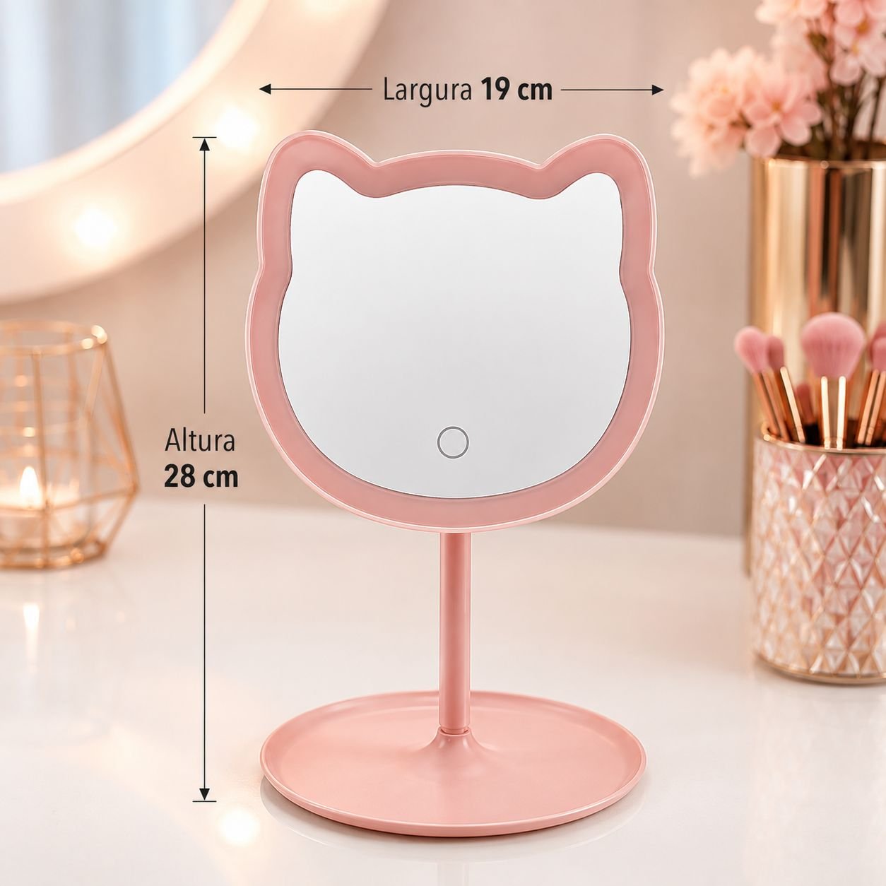 Espelho de Mesa Gatinho 33 Leds Articulado Portátil - Imagem 2