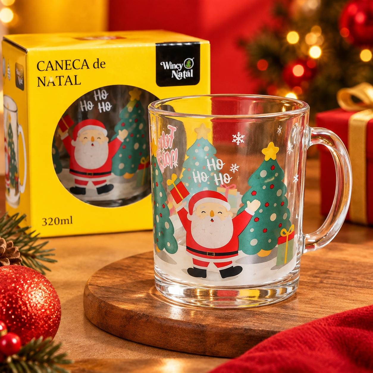 Caneca de Vidro 320ml Árvore Natalina