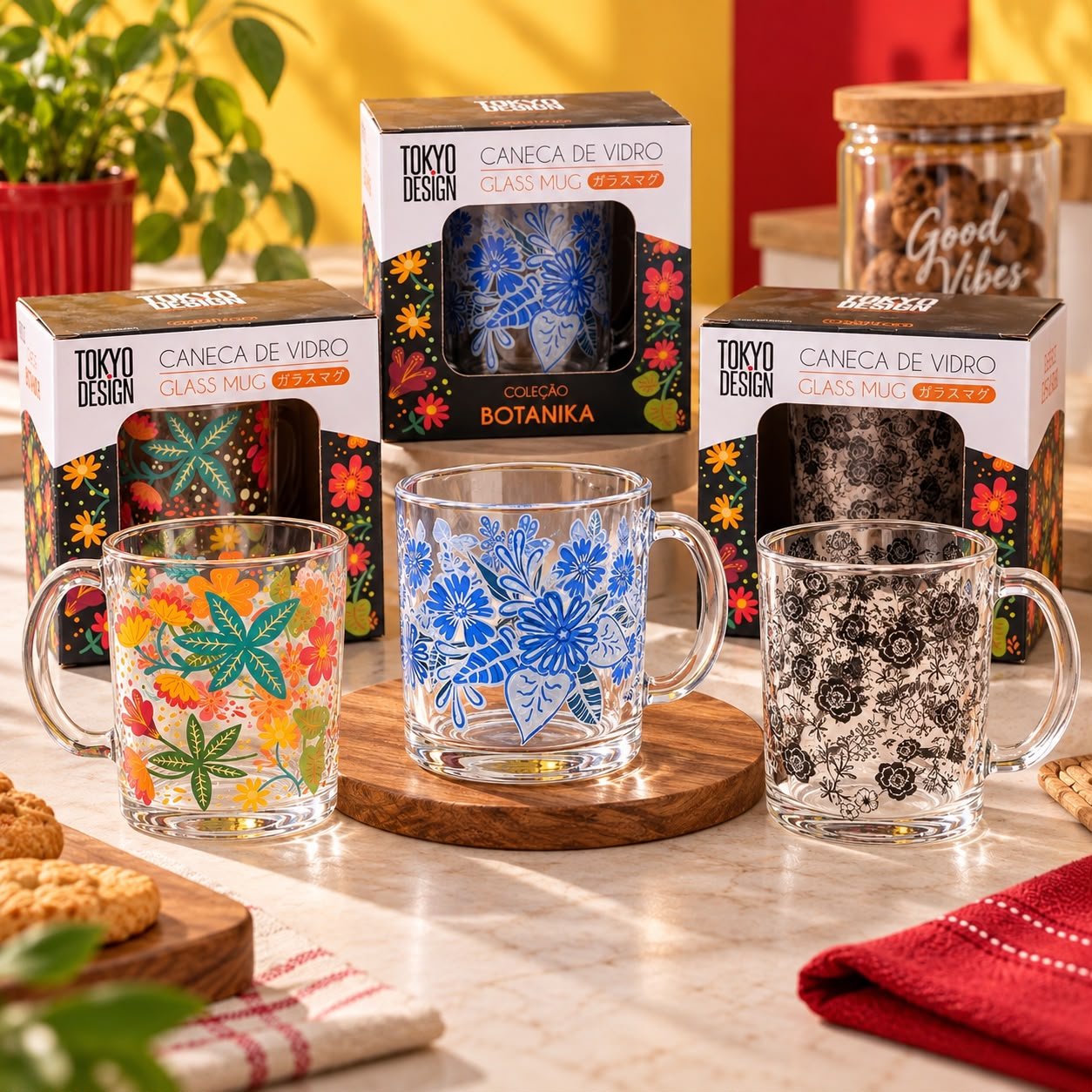 Caneca de Vidro 330ml Botânica