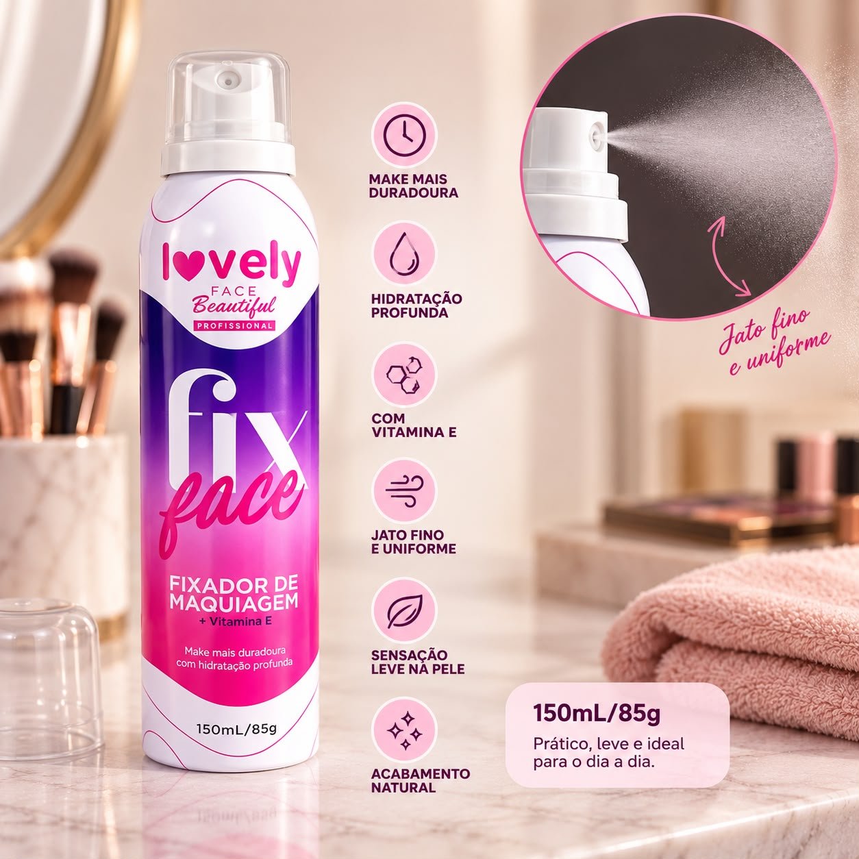 Fixador Spray de Maquiagem Lovely 150ml Face Beautiful - Imagem 2