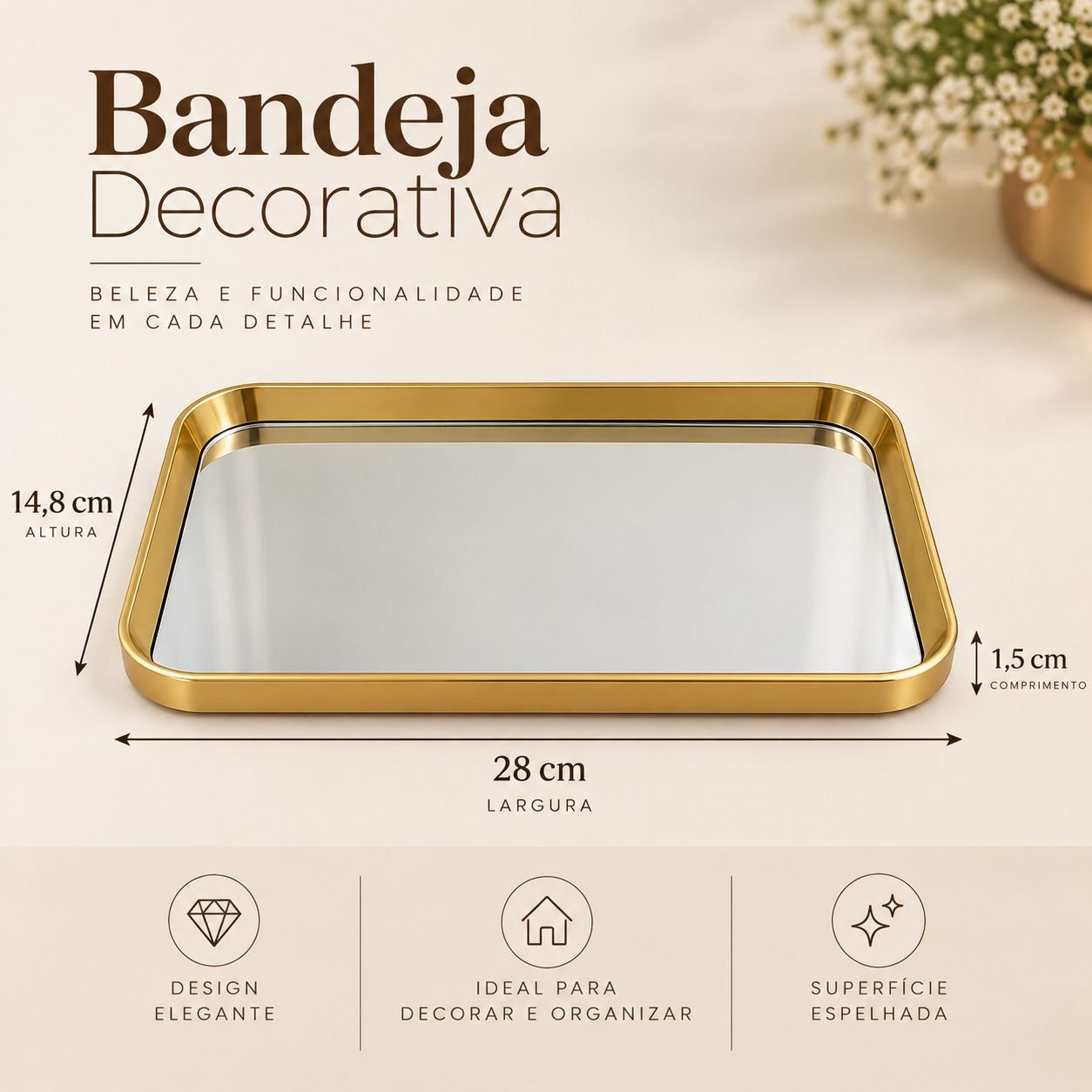 Bandeja Decorativa Espelhada 28x14 - Imagem 2