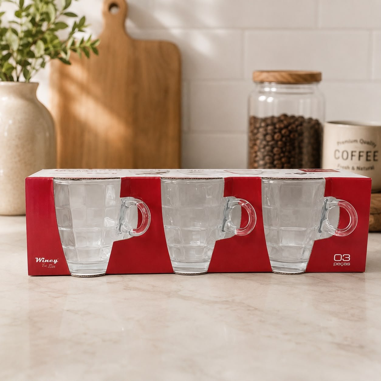 Jogo de 3 Xícaras de Vidro com Alça Sandalo - 220ML - Imagem 8