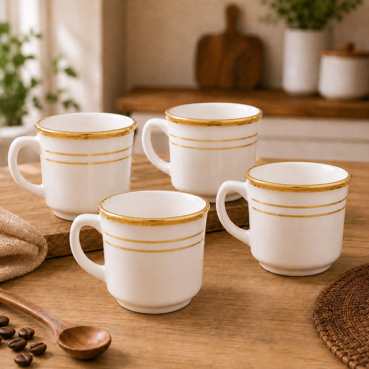 Conjunto de Cerâmica com 4 Xícaras Listras 150ml