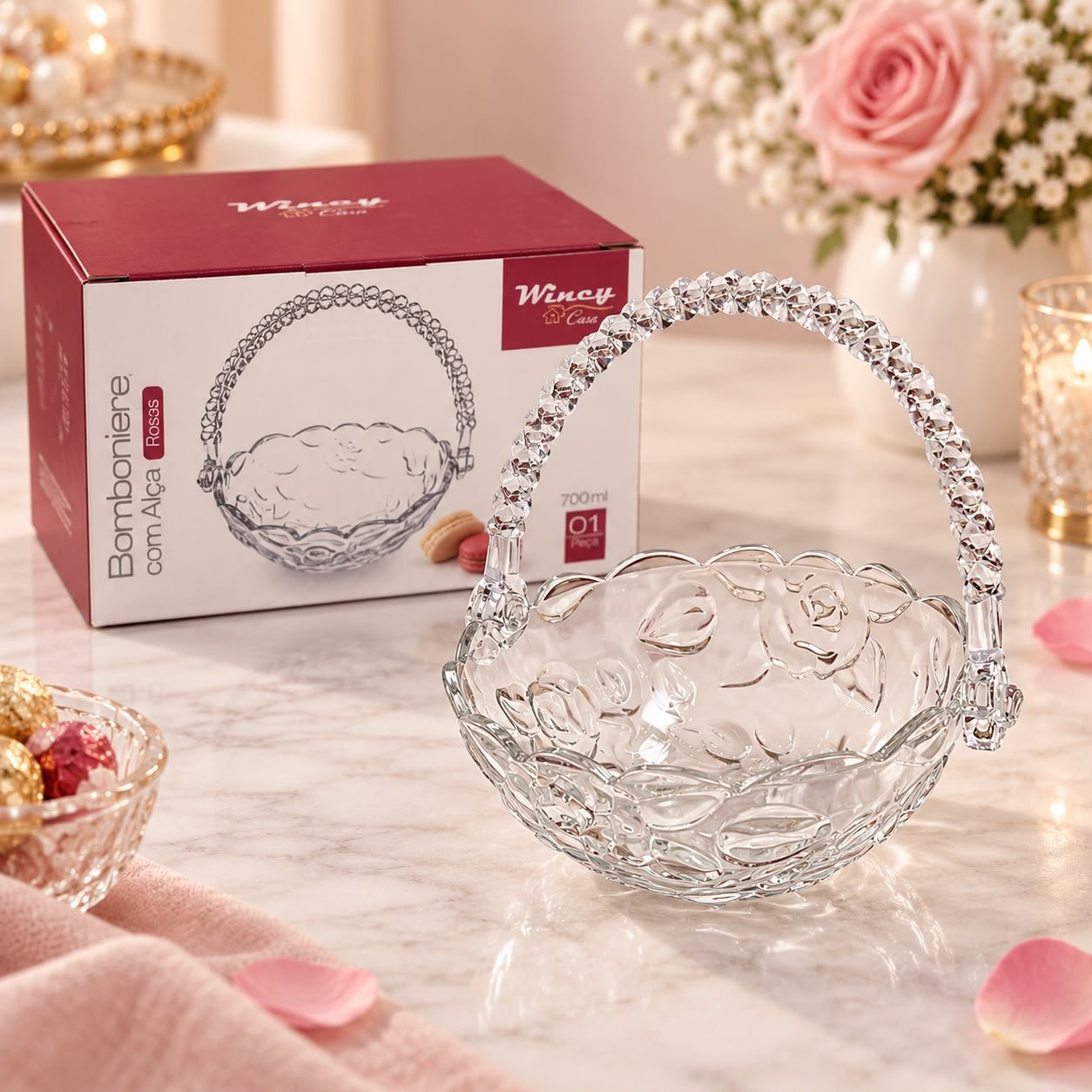 Bomboniere de Vidro com Alça 720ml Roses