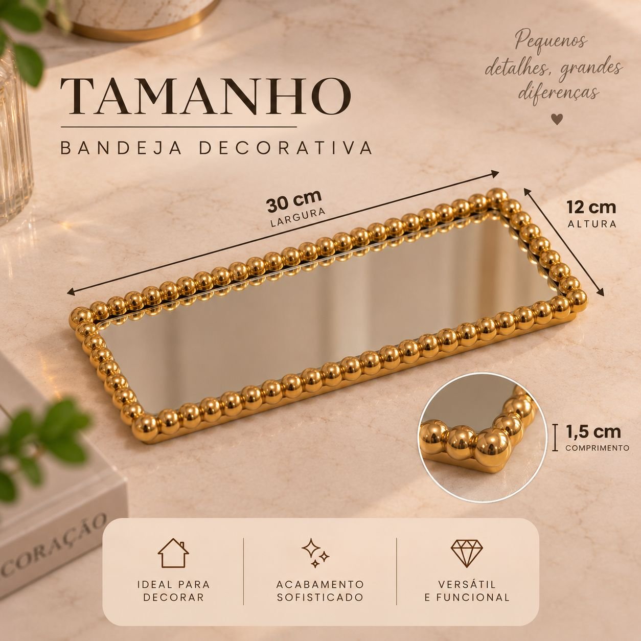 Bandeja Decorativa Espelhada Retangular Bolinhas 30x12 - Imagem 2