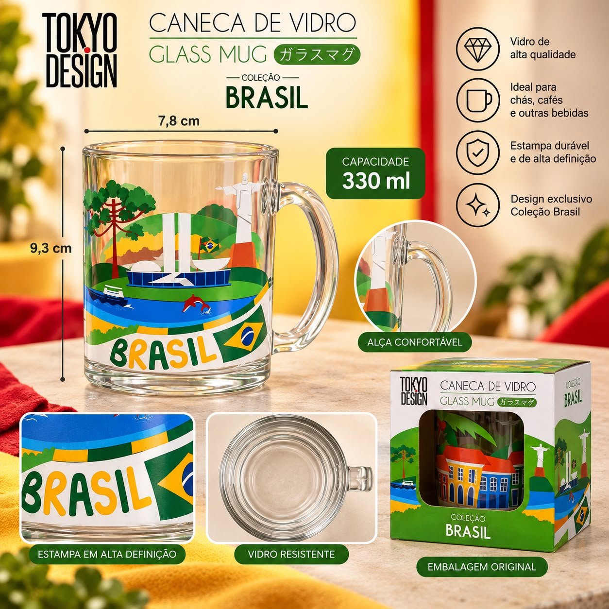 Caneca de Vidro 330ml Brasil - Imagem 2