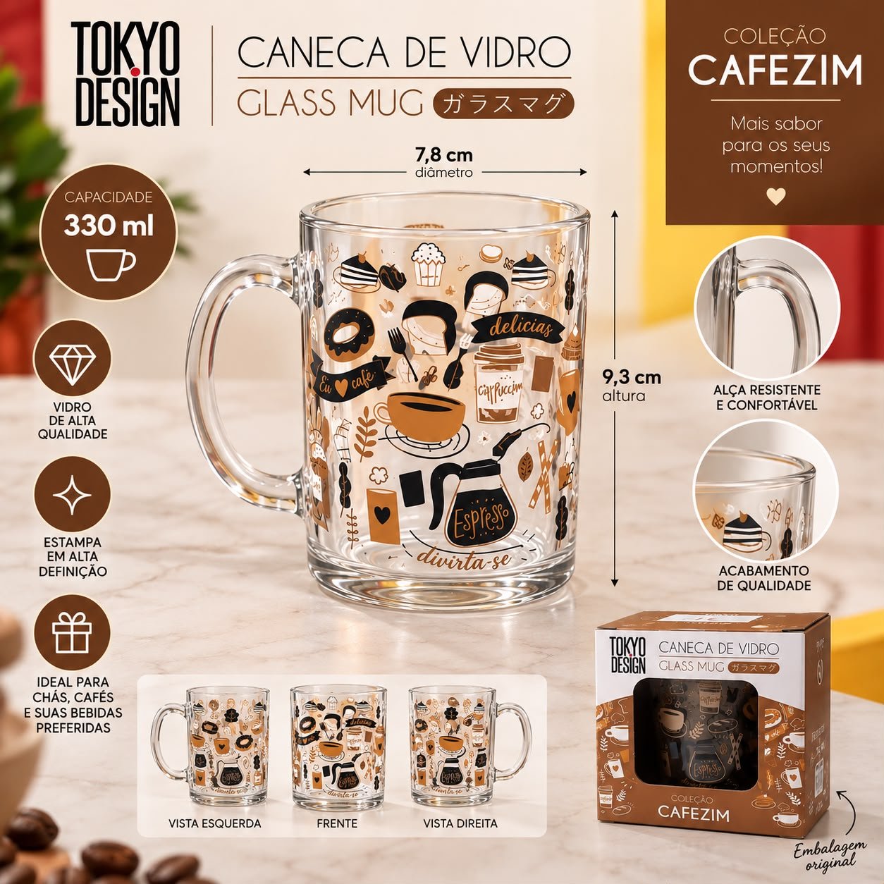 Caneca de Vidro 330ml Cafezinho - Imagem 2