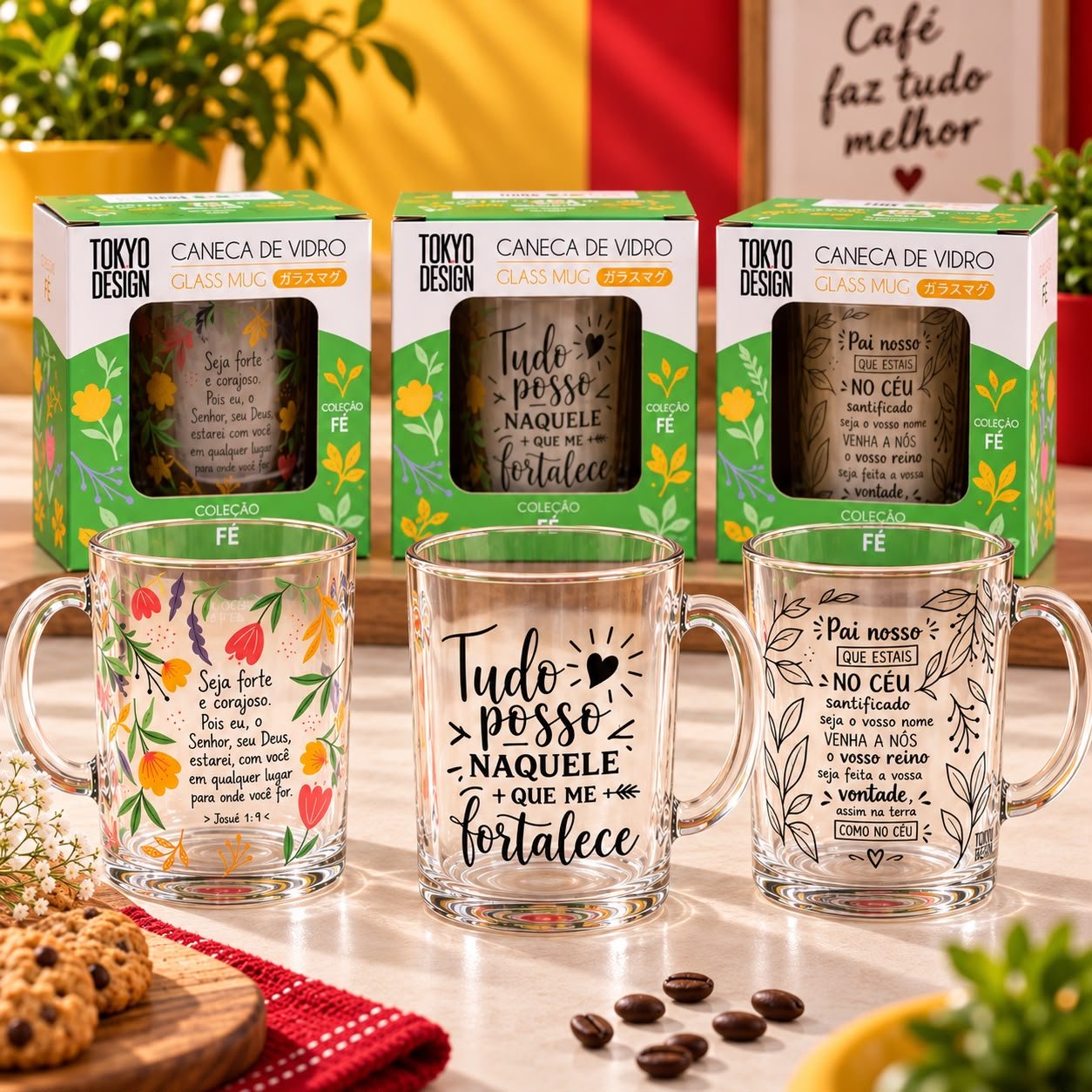 Caneca de Vidro 330ml Fé