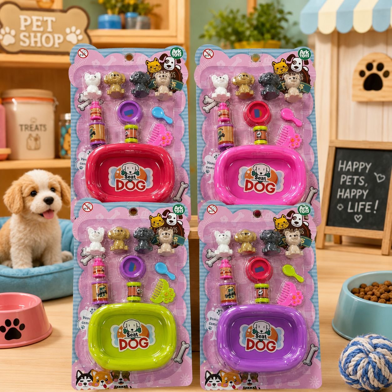 Kit Brinquedo Pet Cachorrinhos em Minaturas + Acessórios - Ark Toys
