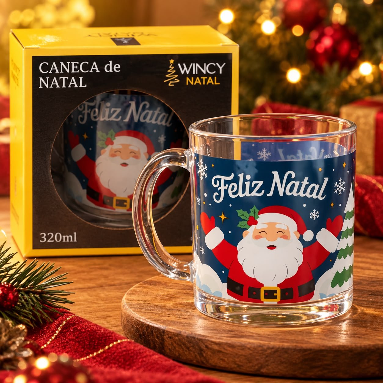 Caneca de Vidro 320ml Feliz Natal