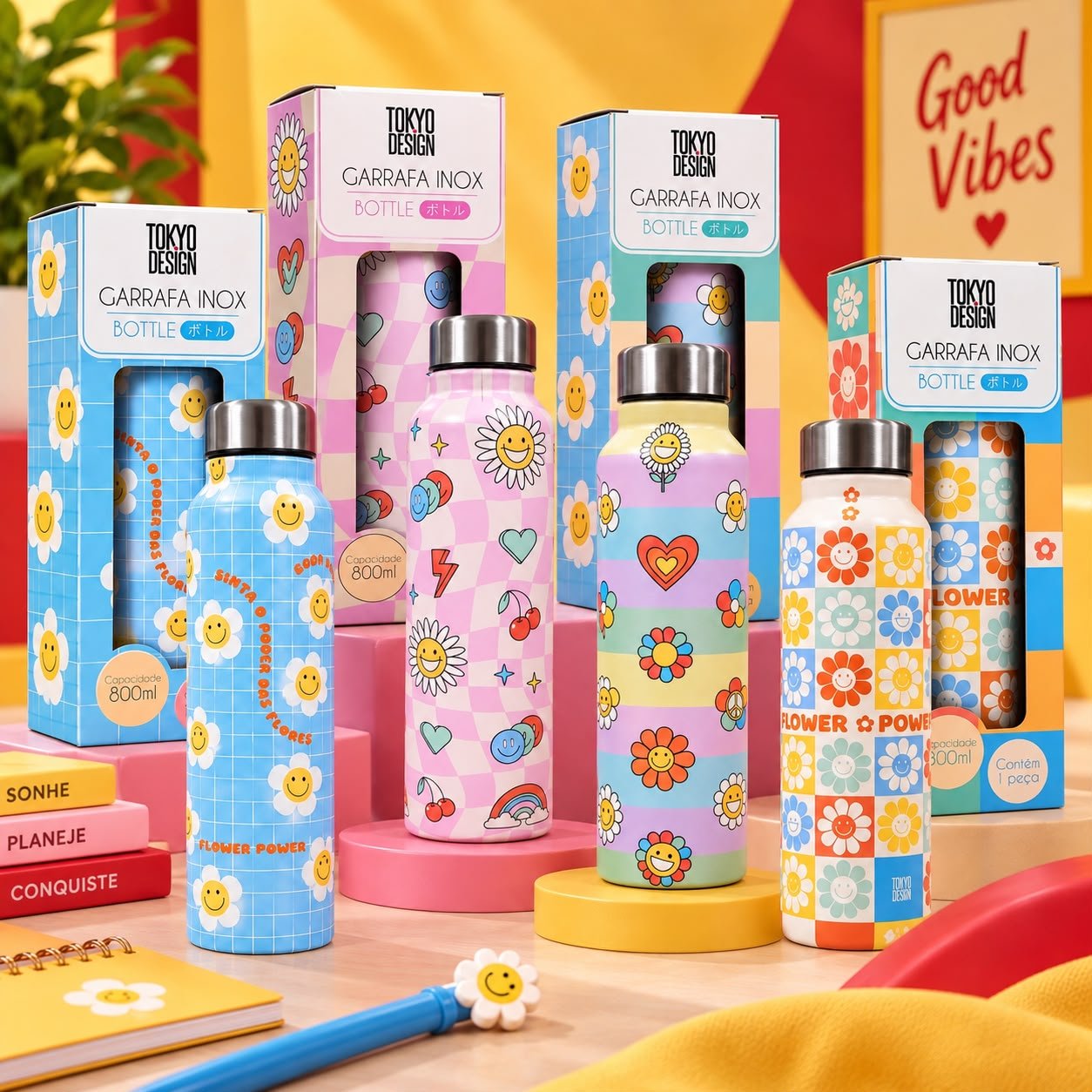 Garrafa Inox 800ml Flower Power
