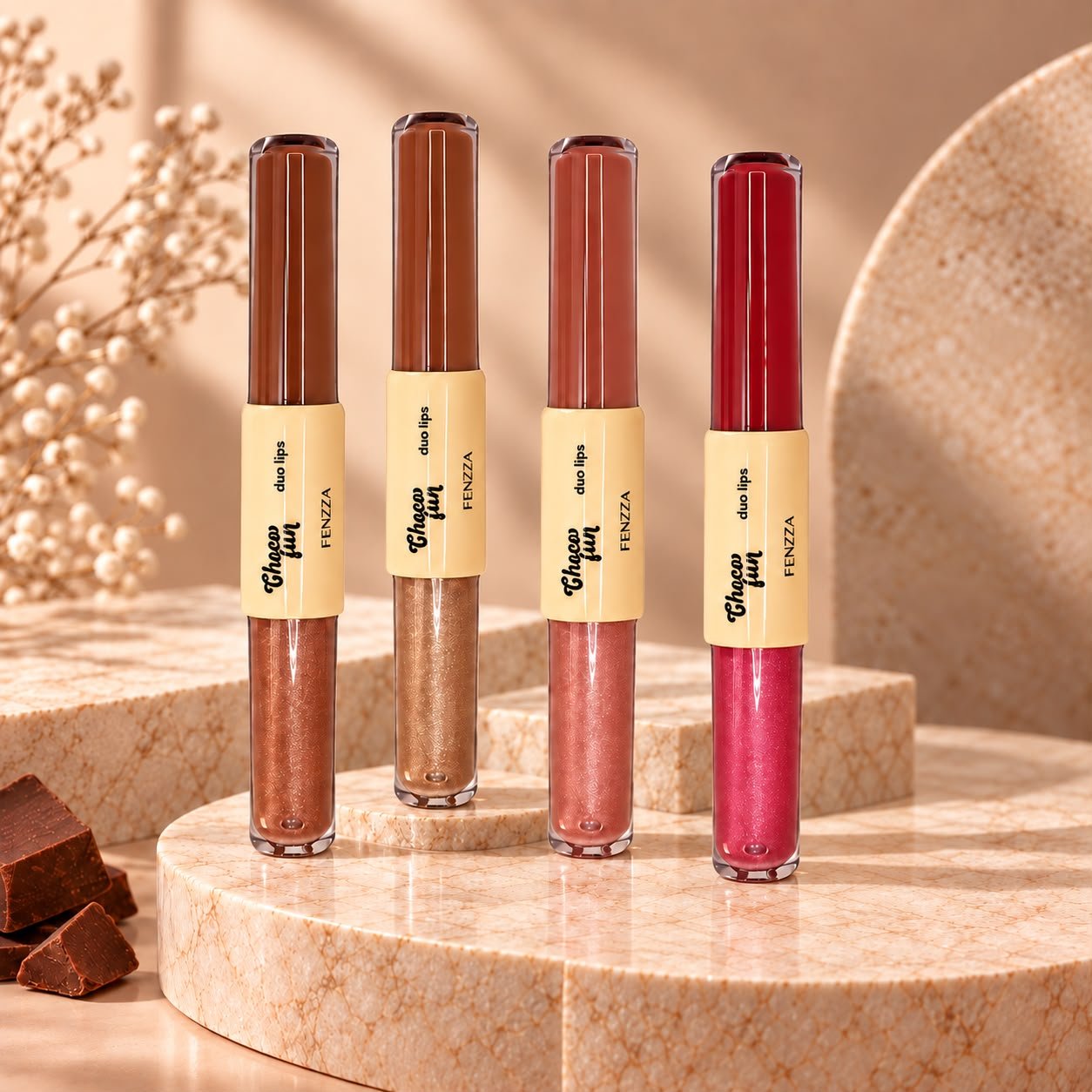 Batom + Gloss Duo Lips Choco Fun Fenzza