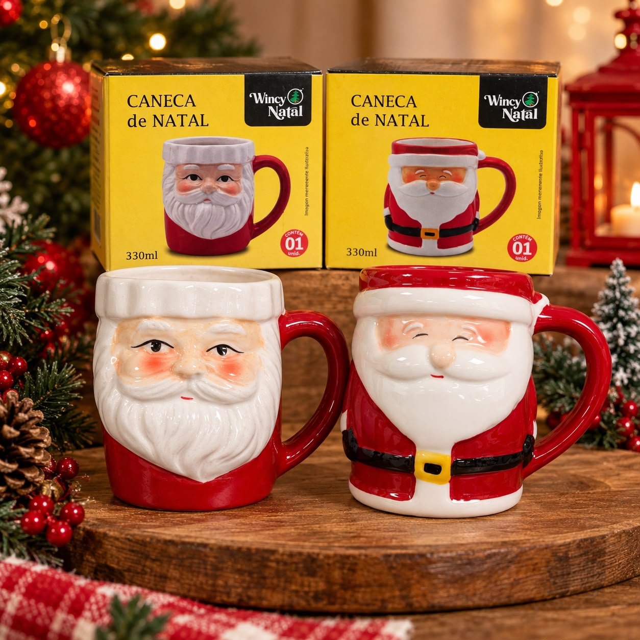 Caneca de Cerâmica Papai Noel 3D 330ml